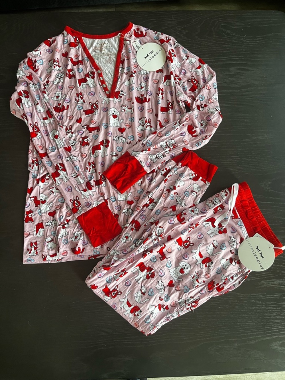 Little Sleepies Valentine Pink and Red Puppy Print Pajama Set